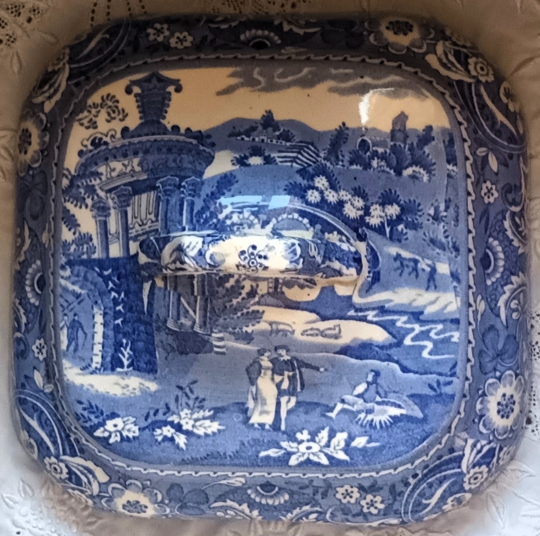 Pair of Antique English Blue & White Transfer Tureen Covers ~ “Landscape”  ~ Midwinter Antique Ceramics 5